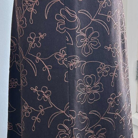 Vintage Bob Mackie Chocolate Wool Floral Embroidered A-Line Midi Skirt – US 4 - Picture 2 of 9